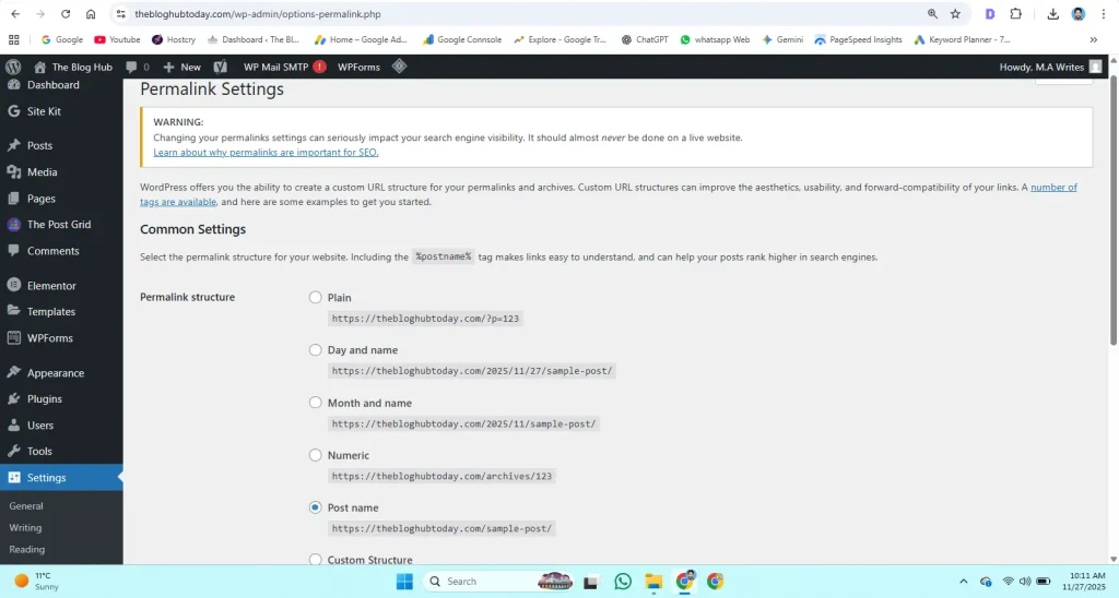 WordPress permalink settings for clean SEO URLs.