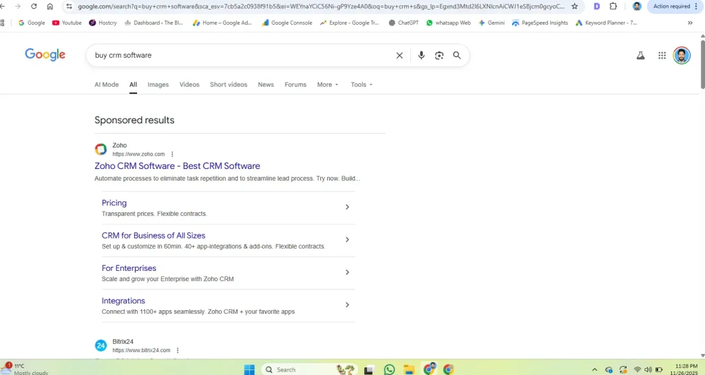 Screenshot of Google search results showing 'Sponsored' paid ad placement.