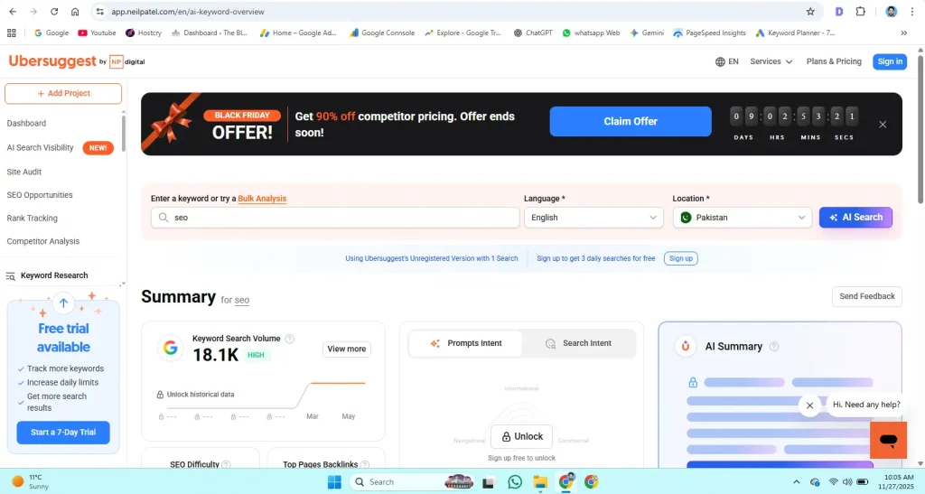 Screenshot of low competition keyword research results.