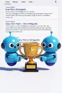 Illustration of keyword cannibalization where two robots fight for the same ranking