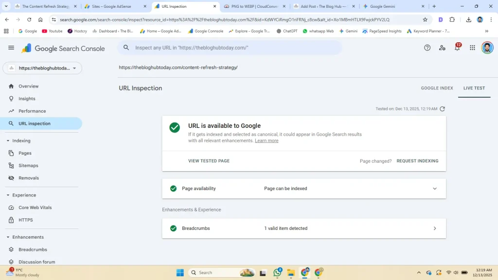 Submitting URL to Google Search Console to help with ranking new blog posts.