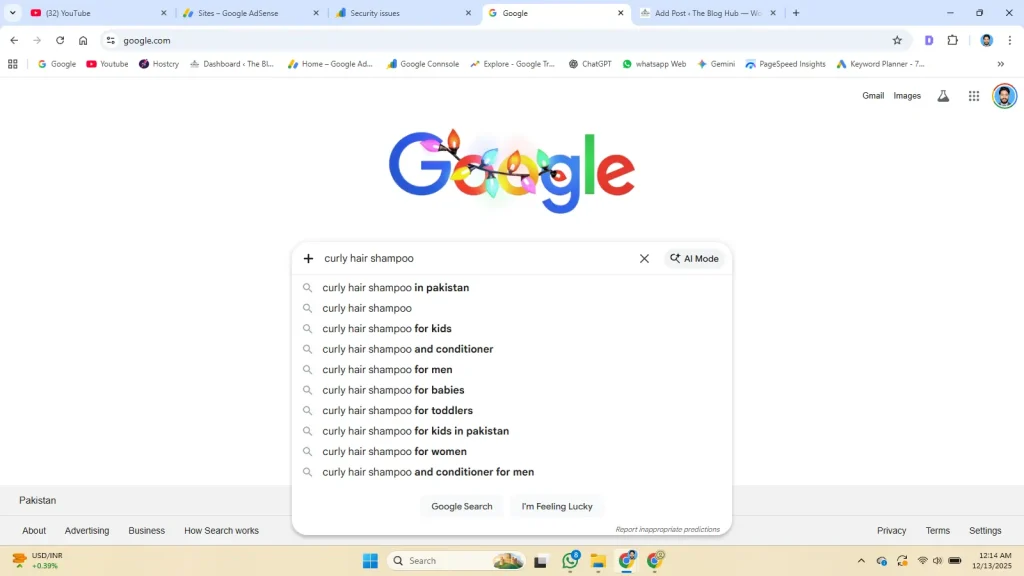 Google search predictive text suggestions used for ranking new blog posts.